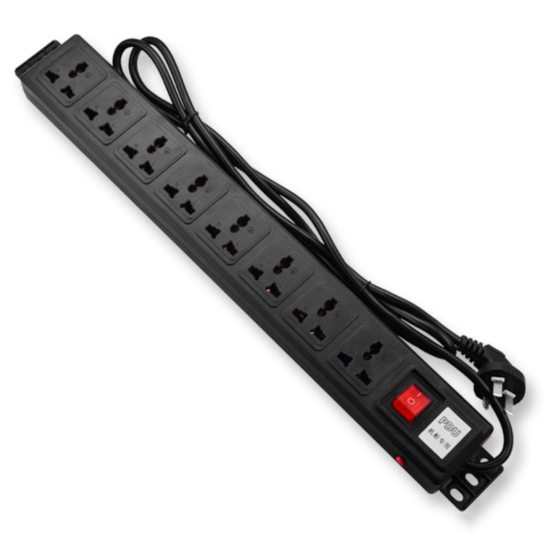 1U PDU 8 Outlet Metal Power Strip Surge Protector with Long Extension Cord 250V 10A 2500W for 19 inch Server Rack Power Distribu