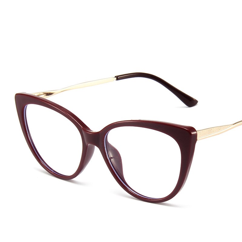 YOOSKE Anti Blue Light Glasses Women Retro Cat Eye Glasses TR90 Metal Spring Leg Optical Glass can be Equipped with Myopia Lens: dark red