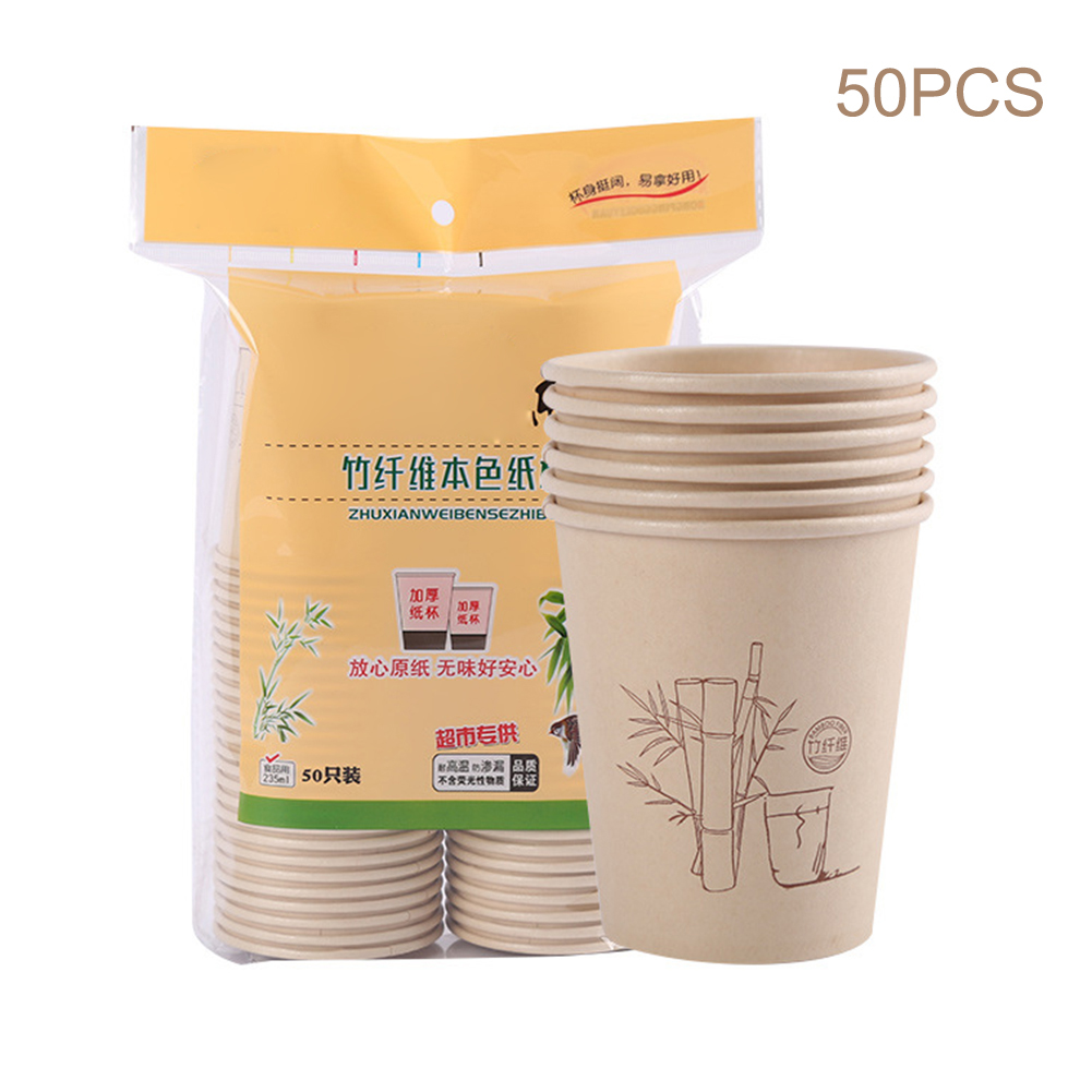 50 Stuks 235Ml Bamboevezel Kantoor Wegwerp Kopjes Koffie Cup Dikke Melk Thee Cups Feestartikelen