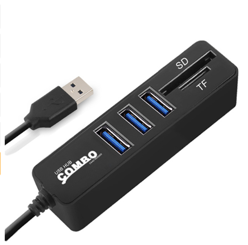 USB HUB Combo USB 2.0 HUB Multi USB Splitter Hoge Snelheid Draagbare Poorten 3/6 SD/TF Card Reader voor laptop PC Computer: 3 Ports USB Black