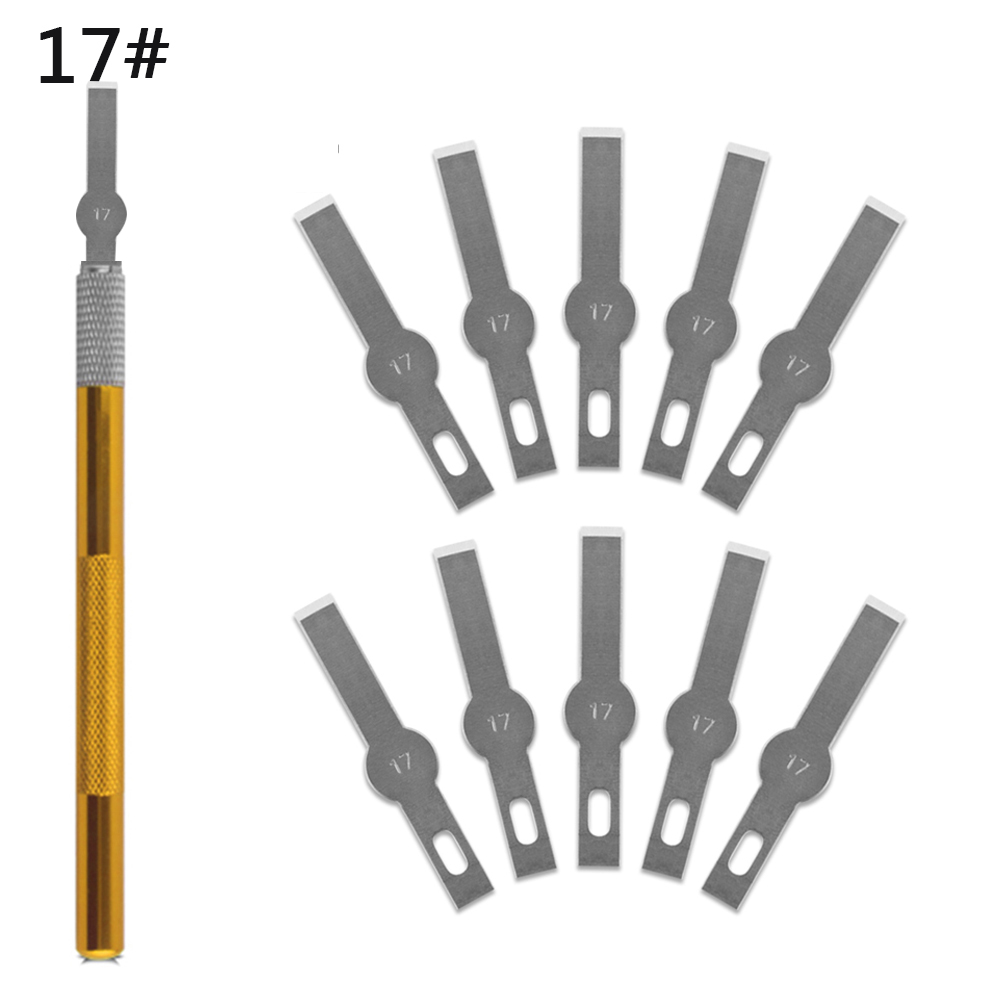 1 mes Handvat met 10 Blade Vervanging 17 # Hout Gesneden Papier Mes PCB Reparatie Scalpel Mes DIY Snijgereedschap