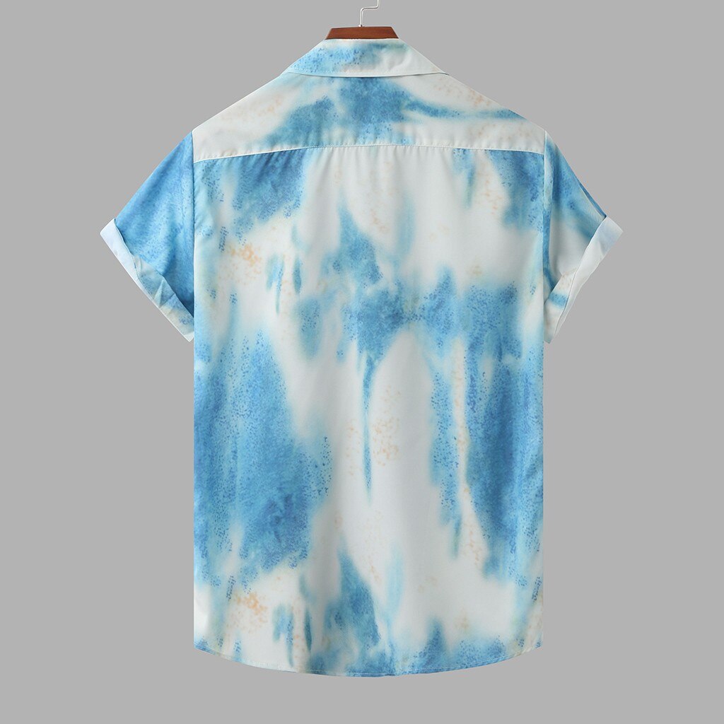 Summer Tie dye Men's Shirt Casual Turn-down Collar Brand Tops Long Sleeve Hawaiian Shirts Men Camisa Plus Size