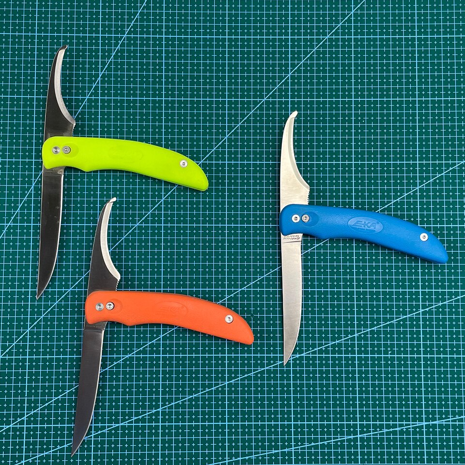 EKA – couteau à filet à deux lames en une, couteau de chasse à lame fixe rotative avec manche en TPR, gaine en Nylon pour la pêche