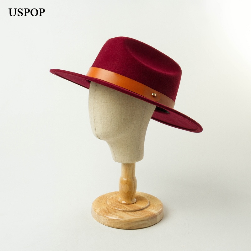 Uspop kvinder efterår vinter hatte 100%  uld fedoras bælte dekoreret jazz hat