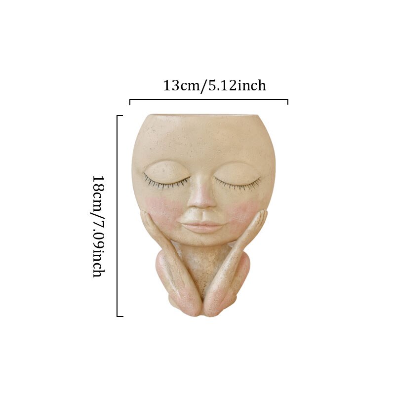 Pop met grote ogen, vaas van hars, figuur, sculptuur, knutsel- en opbergcontainer, bloemstukcontainer, huisdecoratie, accessoires: B