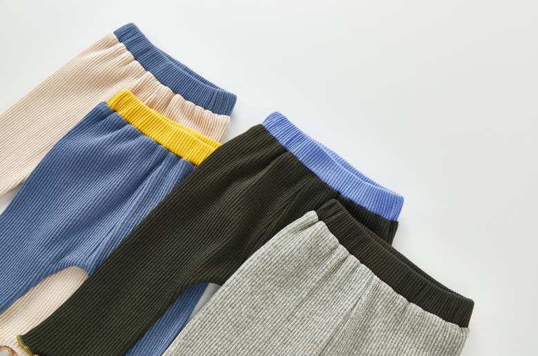Outono inverno bonito do bebê meninos e meninas leggings de algodão calças infantis cor sólida algodão com nervuras longas calças magras primavera
