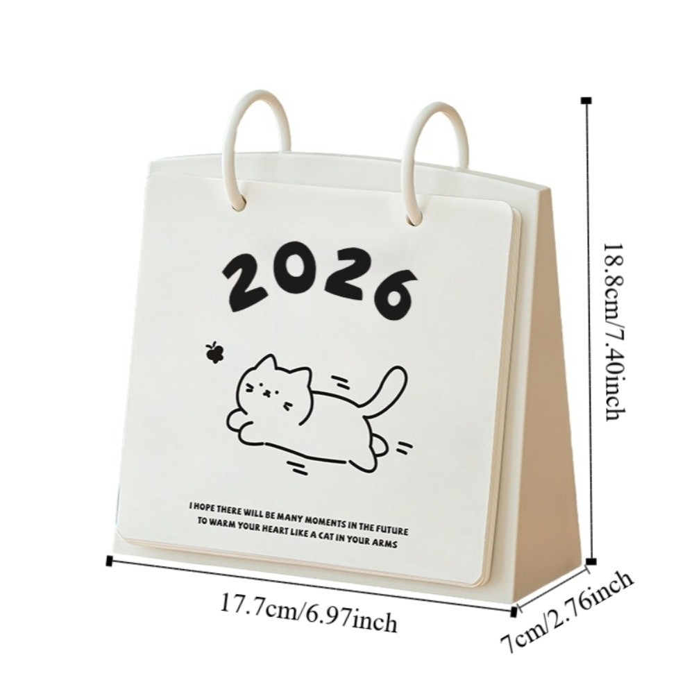 Plastic 2026 Desktop Kalender Cartoon Draagbare Staande Flip Kalender Kat Patroon Stabiele Basis Dagelijkse Planner Thuis