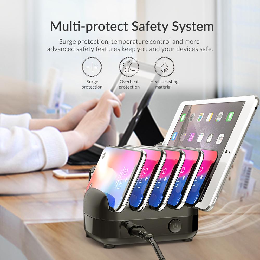 ORICO 5 Ports USB Charging Station Dock with Holder 40W 5V2.4A USB Charging Free USB Cable for iPhone PC Tablet