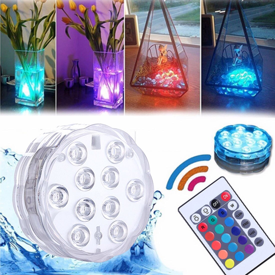 10 stuks 10 led rgb onderwaterlamp onderwater nachtlampje op afstand bedienbaar tuin zwembadlamp voor bruiloft feest vaas boog