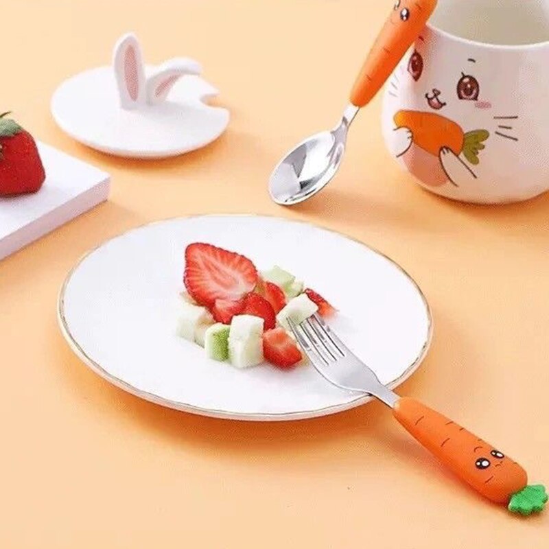 Couverts de carotte de dessin animé mignon, vaisselle en acier inoxydable, cuillère fourchette à carotte, ensemble de fourchettes de Table, cuillères de voyage, 1 pièce