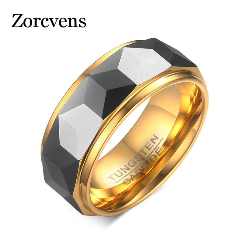 Zorcvens 100% Tungsten Mannen Ring Bruiloft Mannelijke Sieraden Goud Kleur 8Mm Breedte