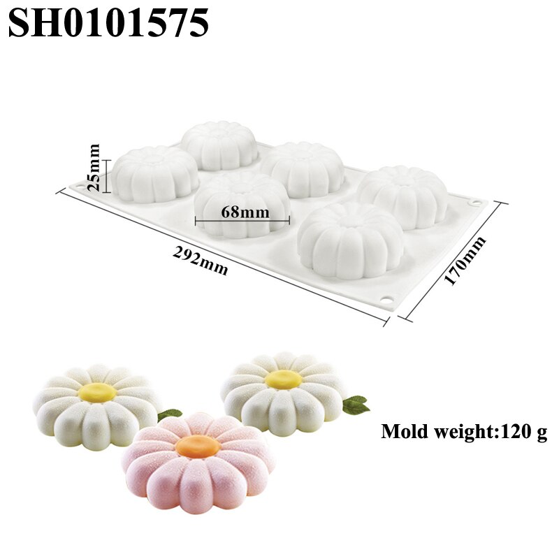Moldes de silicona para pasteles con de margaritas, 1 o 6 celdas, juego de utensilios para hornear postres, molde para Mousse de cocina, herramientas de pastelería para fiestas: Caqui oscuro
