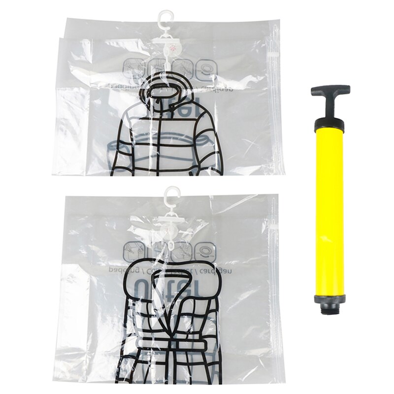 Travel Closet Hanging Vacuum Bag Hanger Space Saving Clear Seal Wardrobe Compressed Bag