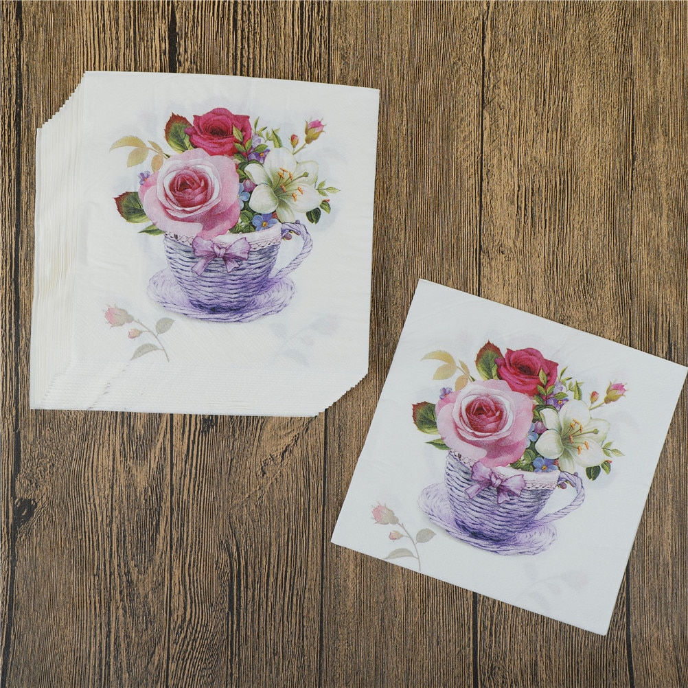 20 st/lot blommigt blomtema pappersservetter silkespapper servetter decoupage dekoration festtillbehör 33 x 33cm