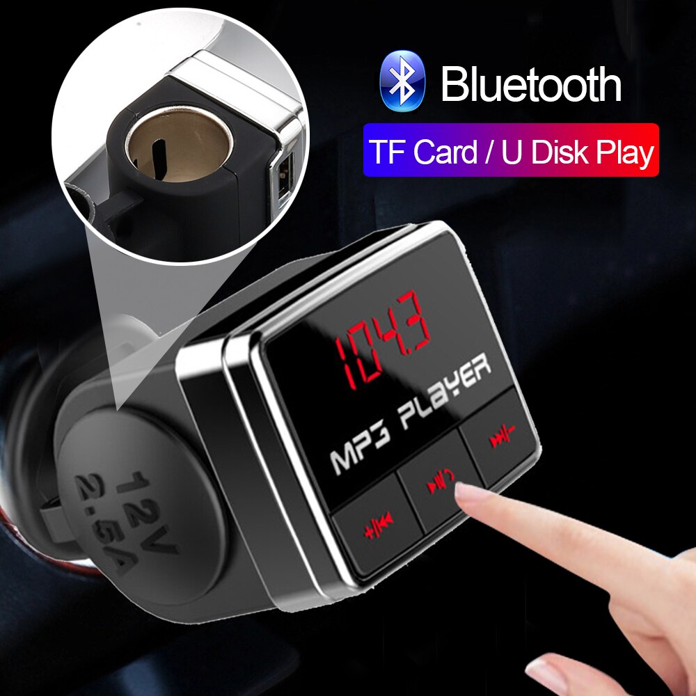 Jinserta Auto Bluetooth Fm-zender Draadloze Handsfree Carkit Ondersteuning Tf Card/U Disk Muziek Mp3 Speler 2.5A Punt rook Gat