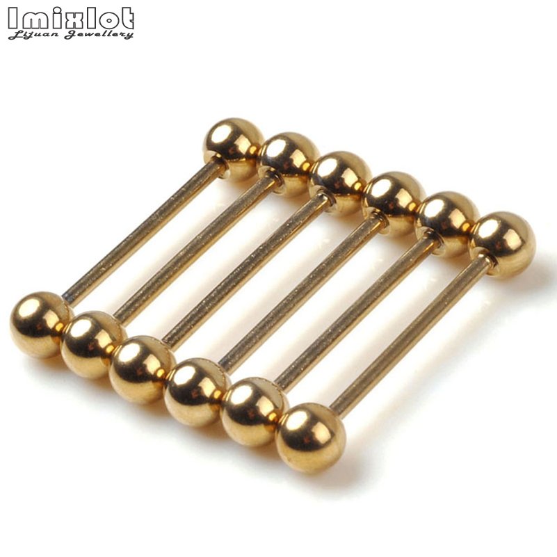 10 stks/partij Rvs Tong Ringen Stud Oor Piercing Sieraden Goud Kleur Barbell Oor Tragus Piercing Oorbel