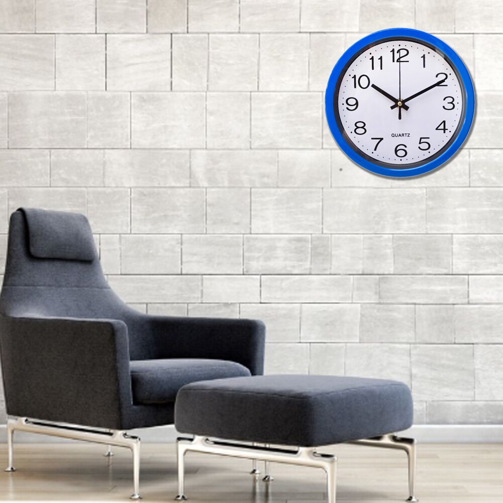 Office 8 Inch Time Living Room Home Quartz Silent Wall Clock Plastic Accurate Modern Round Decorative Battery Operated: Blue