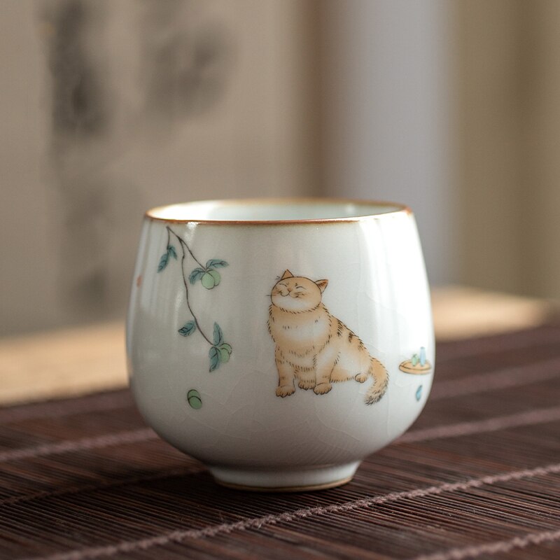 4 Style Cute Cat Ceramic Tea Cups Drinkware Cup Tea Set Crafts Kung Fu Cups Drink Cups Tea Accessories Tea Set Supplies: Pattern 9