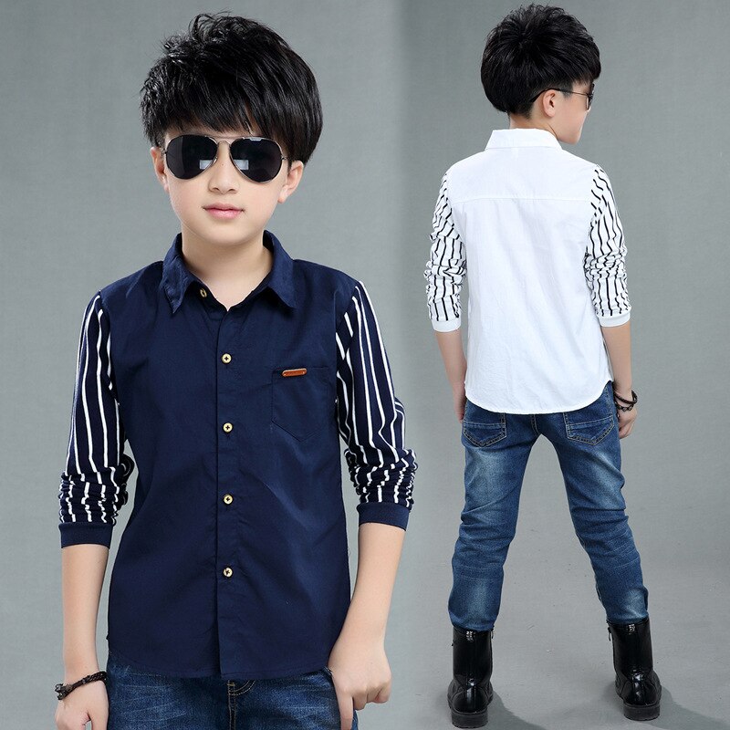 Teenage Boys Shirts School Formal Shirt for Boys Turn Down Collar Blouse For Boys Kids White Dress Shirt Teen 6 8 10 12 14 Year