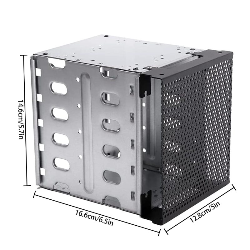 LX0B Hard Drive Cage Stainless Steel 5x3.5 Inch SATA SAS HDD Cage Rack Hard Driver Tray with Fan Space