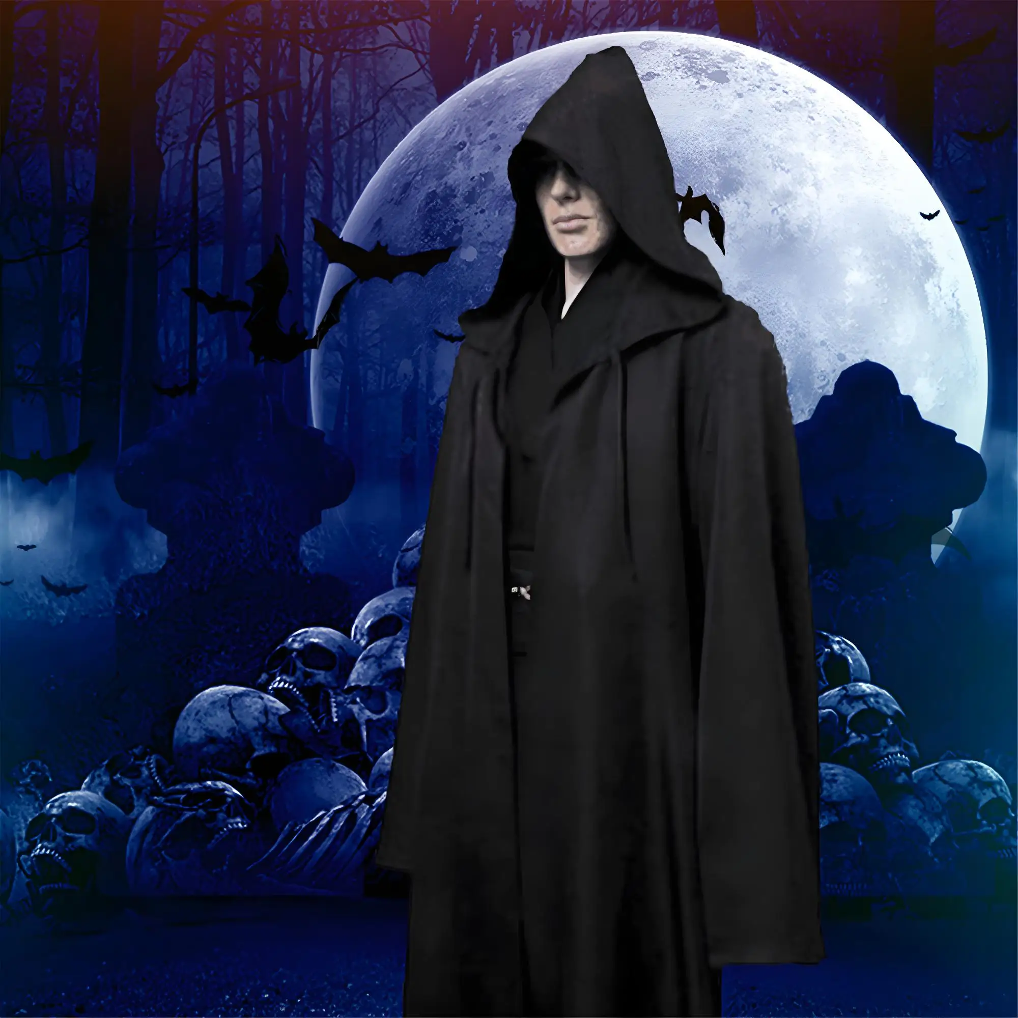 Black Cape Cloak Warrior Costume for Adults Vampire Cape with Hood Adult Halloween Cosplay Vampire Christmas Costume Robe Cape