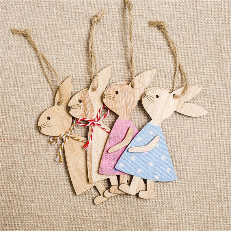 4 sztuk/zestaw 7*11cm wielkanoc królik dekoracje z drewna DIY drewno wiszące rzemiosło Słodki królik wielkanoc ozdoby zaopatrzenie solidny rzemiosła drewna: 4szt styl E