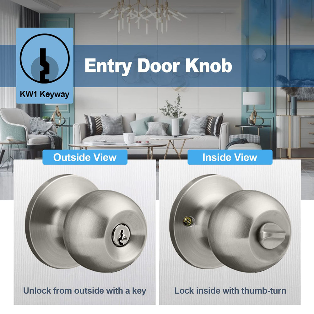 Perilla de puerta de entrada con llave, cerradura de puerta Interior y exterior, bola estándar de acero inoxidable para puertas interiores y dormitorio