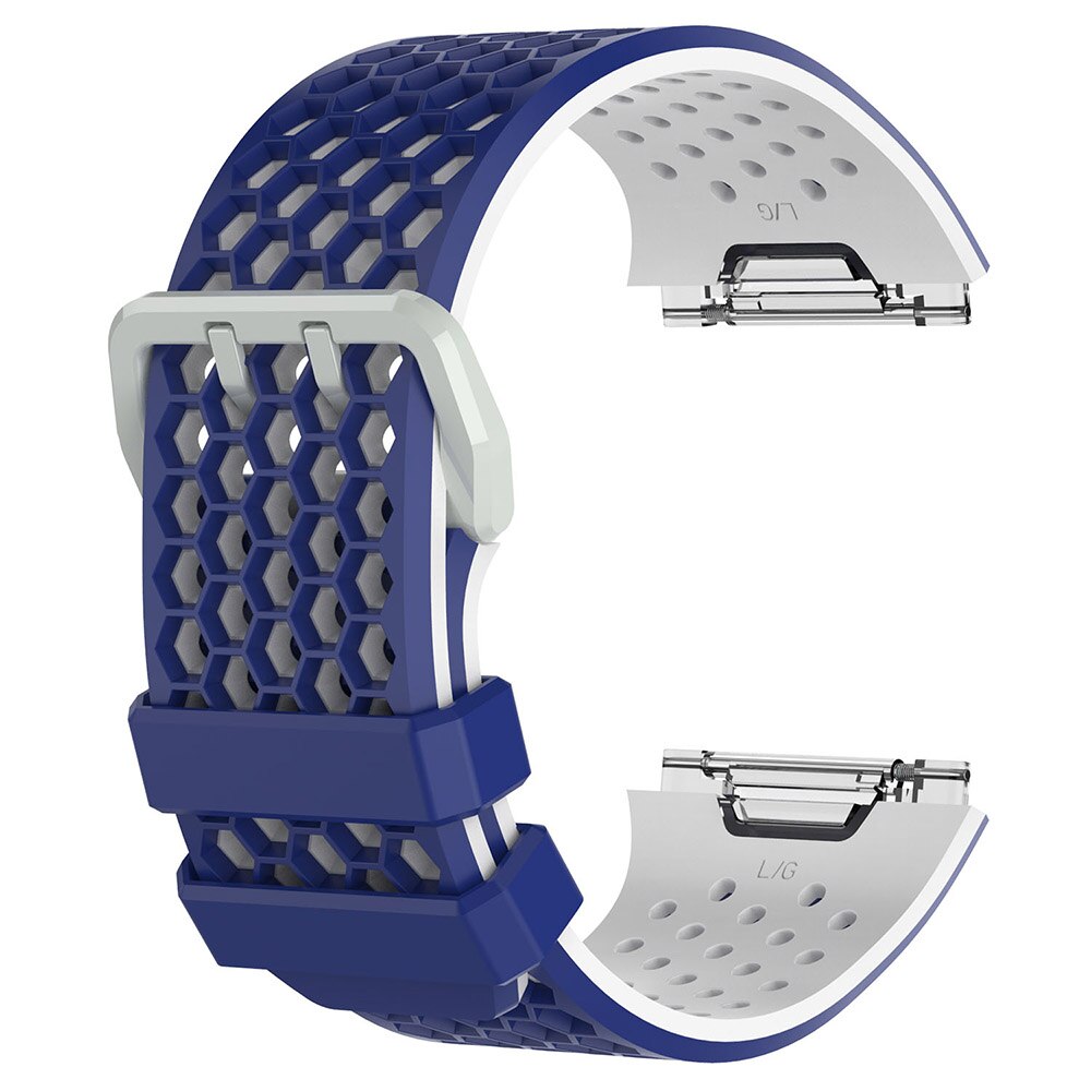 Bracelet de montre tschick pour fitbit ionic, bracelet de sport en silicone, bracelet de remplacement pour fitbit ionic: Bleu foncé blanc / Grand