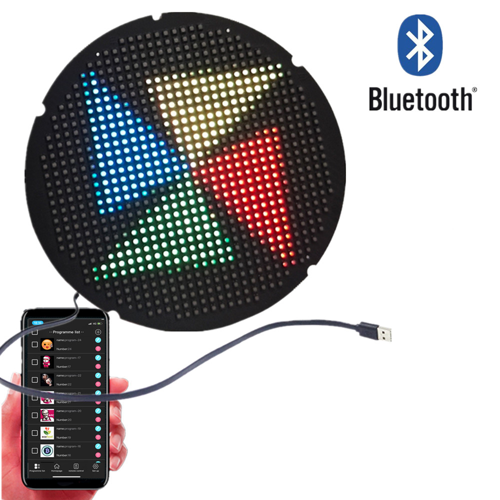 P3 32x32 Pixel Full Color Led Round Screen Module Bluetooth Programmable Animation Text Diy Backpack Screen Advertising Display