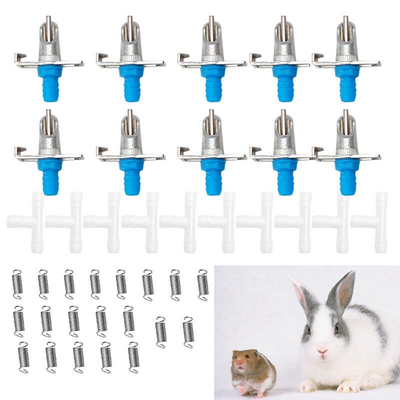 10x Rabbit Ferret Nipple Water Drinker Waterer Poultry Feeder Rodent Mouse Set