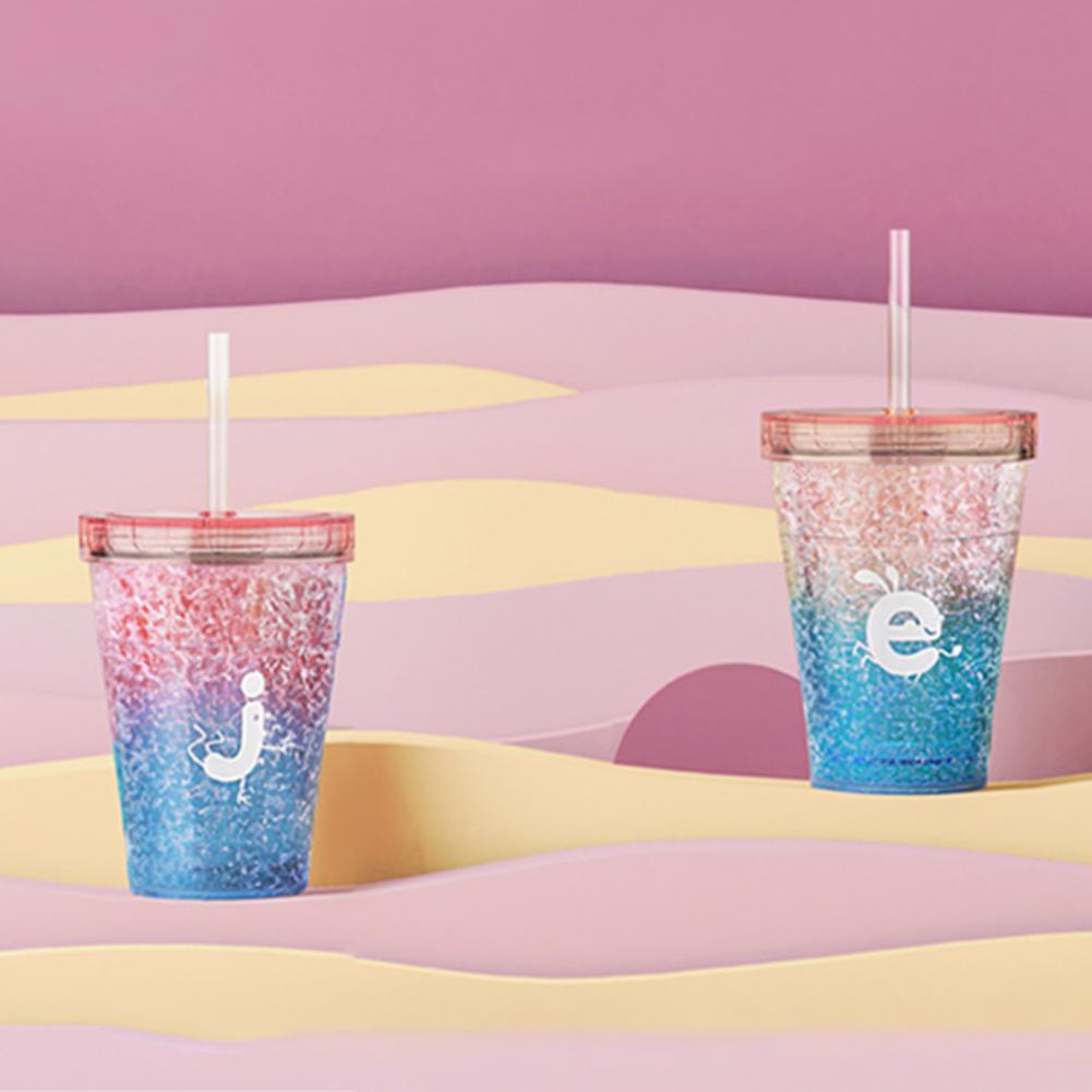 410ml Color Change Ice Cup Double-walled Ice Cold Drink Coffee Tea Cup Summer Iced Plastic Water Cup With Straw