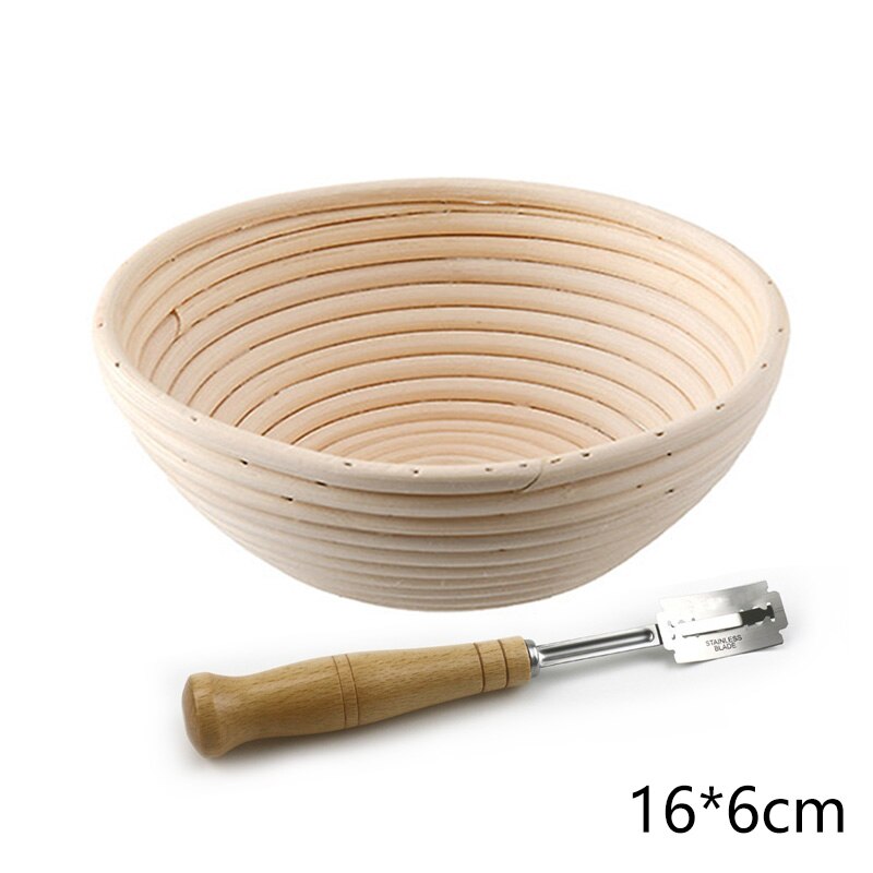 Ronde Rotan Brood Bakken Gebruiksvoorwerpen Set Brood Proofing Mand Plastic Douch Cutter Slicer Brood Lame Gereedschap Maken: 16x6cm With Tool