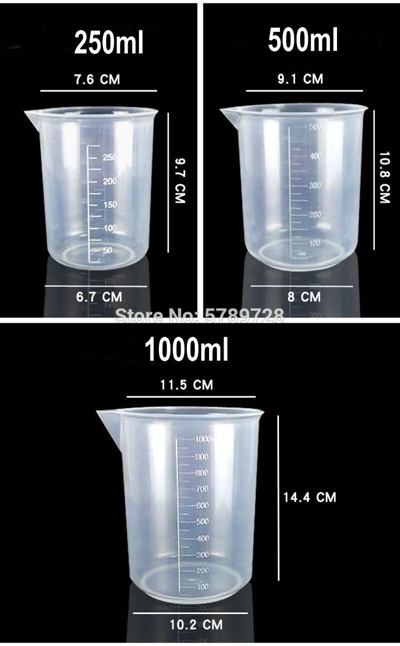 1set Laboratory plastic beaker with scale plastic measuring cup including 25/50/100/250/500/1000ml one each
