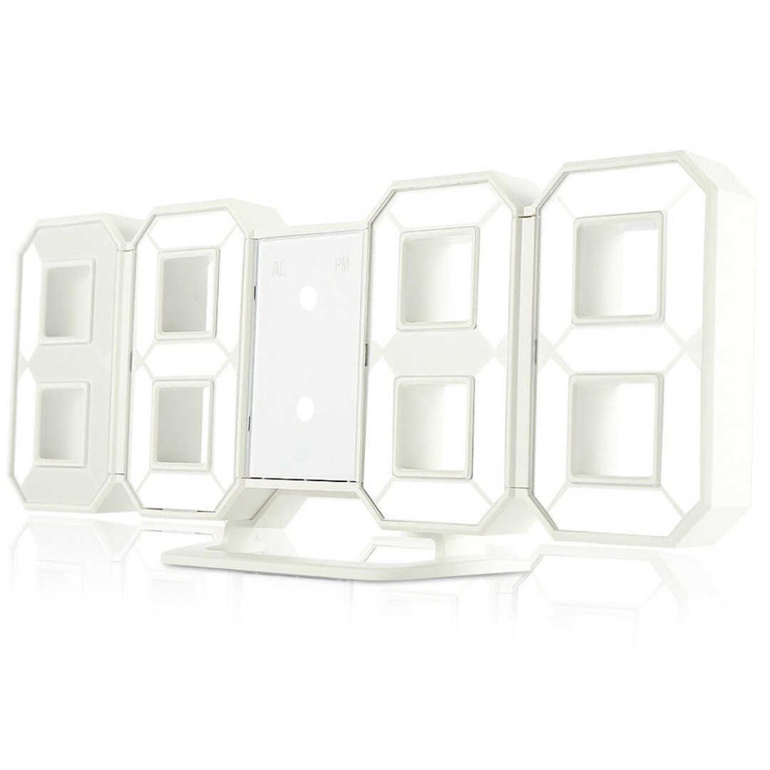 3D LED Digital Number Clock Wall Digital Alarm Clock Timer Night Light Home Office Bedroom Bedside Hanging Clock: White