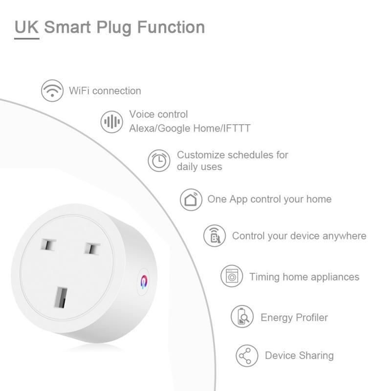 WIFI Smart Plug Remote Socket Smart Timer Plug Voice Control UK Home Fire Retardant PC Smart Power Socket UK Plug Alexa Google