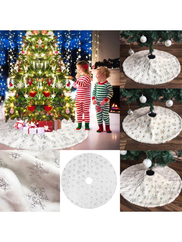 Wit Pluche Kerstboom Rok Met Zilveren Pailletten Sneeuwvlok Xmas Party Decor 3XUF