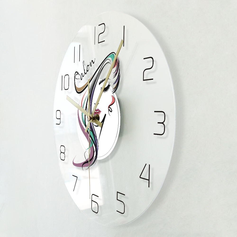 Barber Shop Salon Hairdresser Transparent Acrylic Wall Clock Hair Stylist Wall Watch Art for Woman