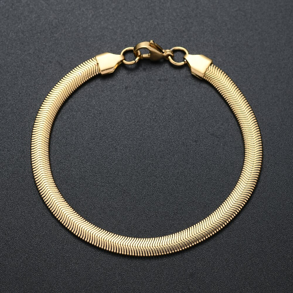 Bracelet chaîne serpent en acier titane 6MM, acier inoxydable or noir, Bracelet à maillons, meilleur pour hommes et femmes: Gold