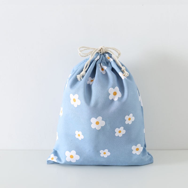 Eco Polyester Cotton Shopping Bag Avocado Flowers Drawstring Shopping Bags Cute Grocery pouch Portable Summer Travel Shoes Bag: blue M