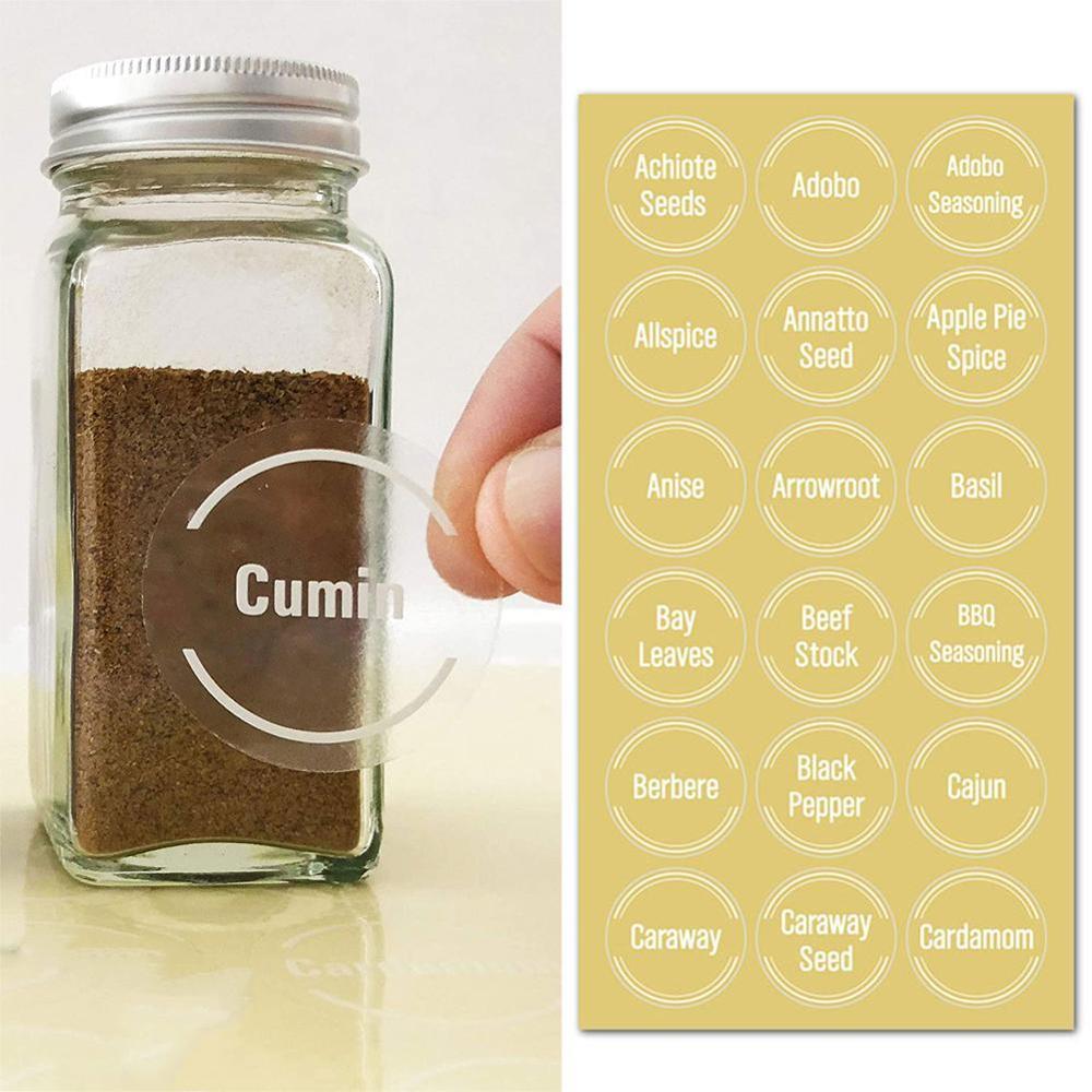 Etiquetas adhesivas para tarros de cocina, contenedor de alimentos, caja de artículos diversos, almacenamiento transparente, 8 hojas, 144 unidades