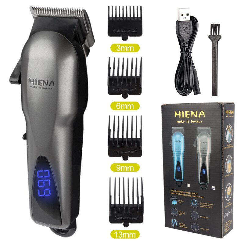 HIENA – tondeuse à cheveux professionnelle pour hommes, appareil électrique avec écran LCD: grey with box