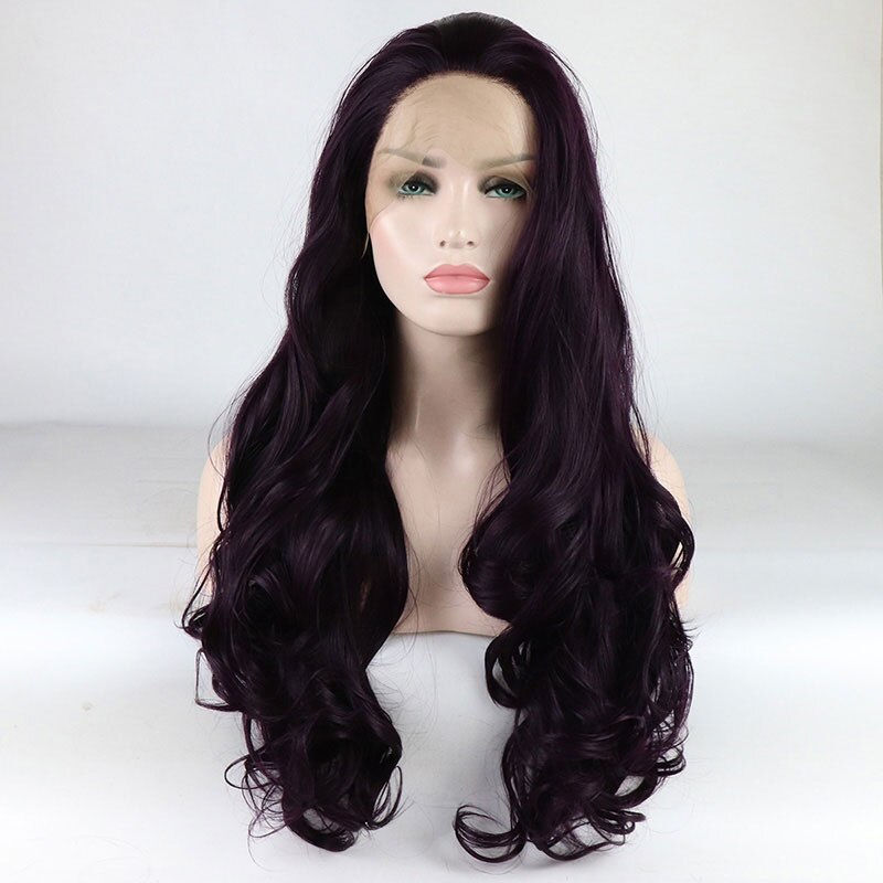 bomba ciemny fiolet ciało fala włosy syntetyczne koronkowa peruka na przód włókno termoodporne naturalną linią włosów bezpłatne rozstanie dla kobiet peruki