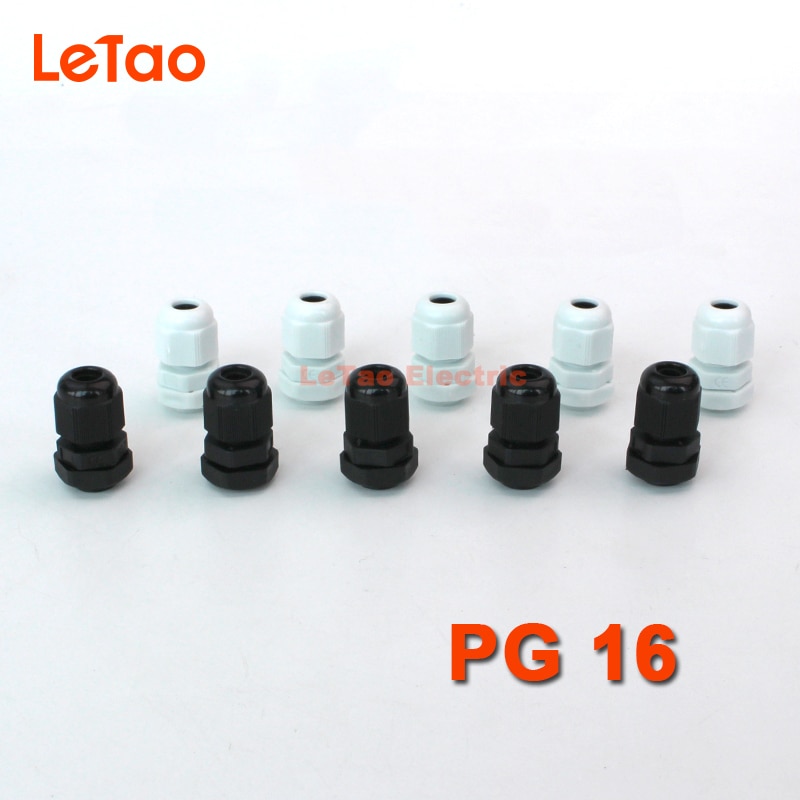 10 stks/partij PG16 Nylon Waterdichte wartel plastic connector IP68 geneste entry elektrische joint Zwart Wit voor 10-14mm