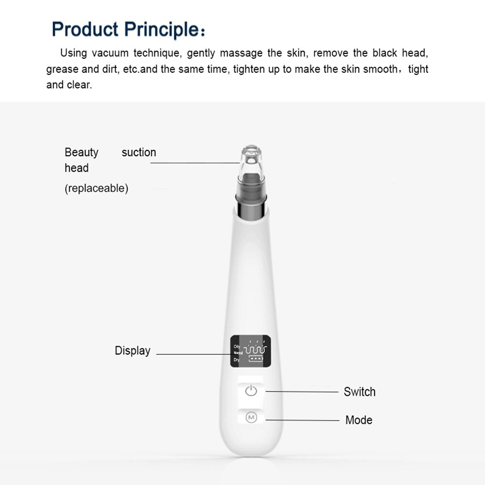 Blackhead Remover Vacuum Facial Pore Cleaner Electronic LED Display Comedone Extraction Kit Remover Tools