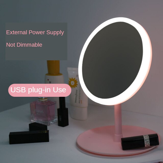 Desktop Vanity Mirror With Led Light, Pink Student Dormitory Table Makeup Mirror: power supply 1 light