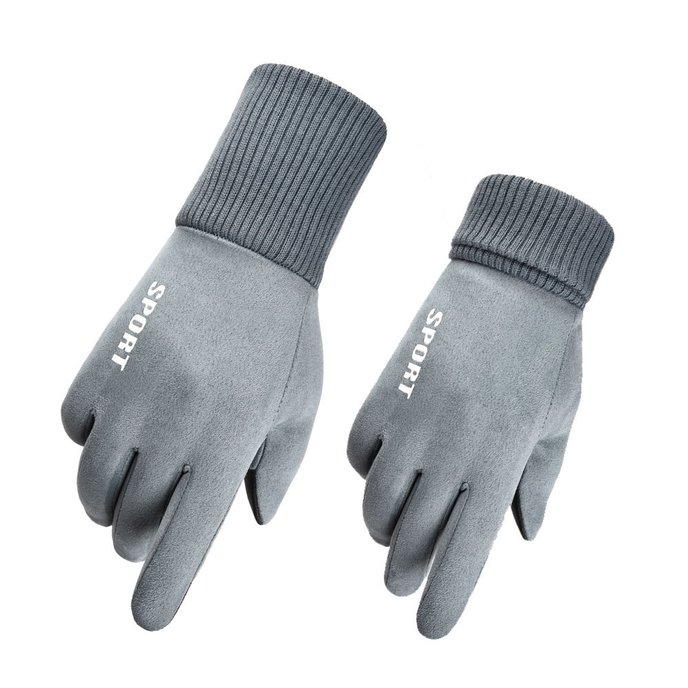 Laag Suède Mannen Dikke Warme Handschoenen Grijs Winter Handschoenen Zwart