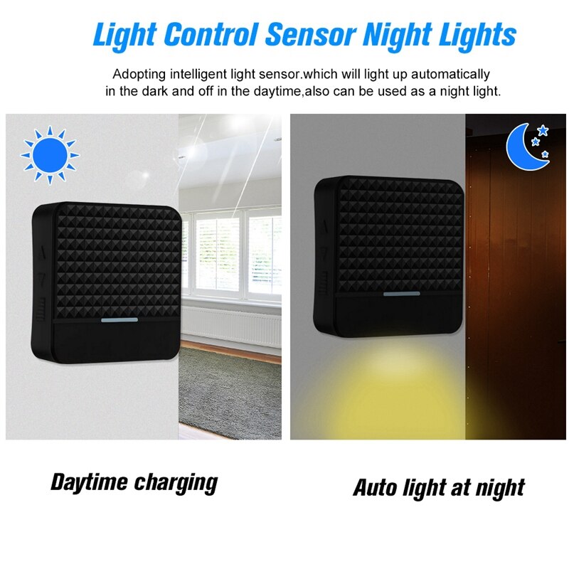 Sensor de Control de luz de timbre a prueba de agua inalámbrico Solar remoto de 300M con transmisor + receptor timbre uno para dos Kit enchufe estadounidense
