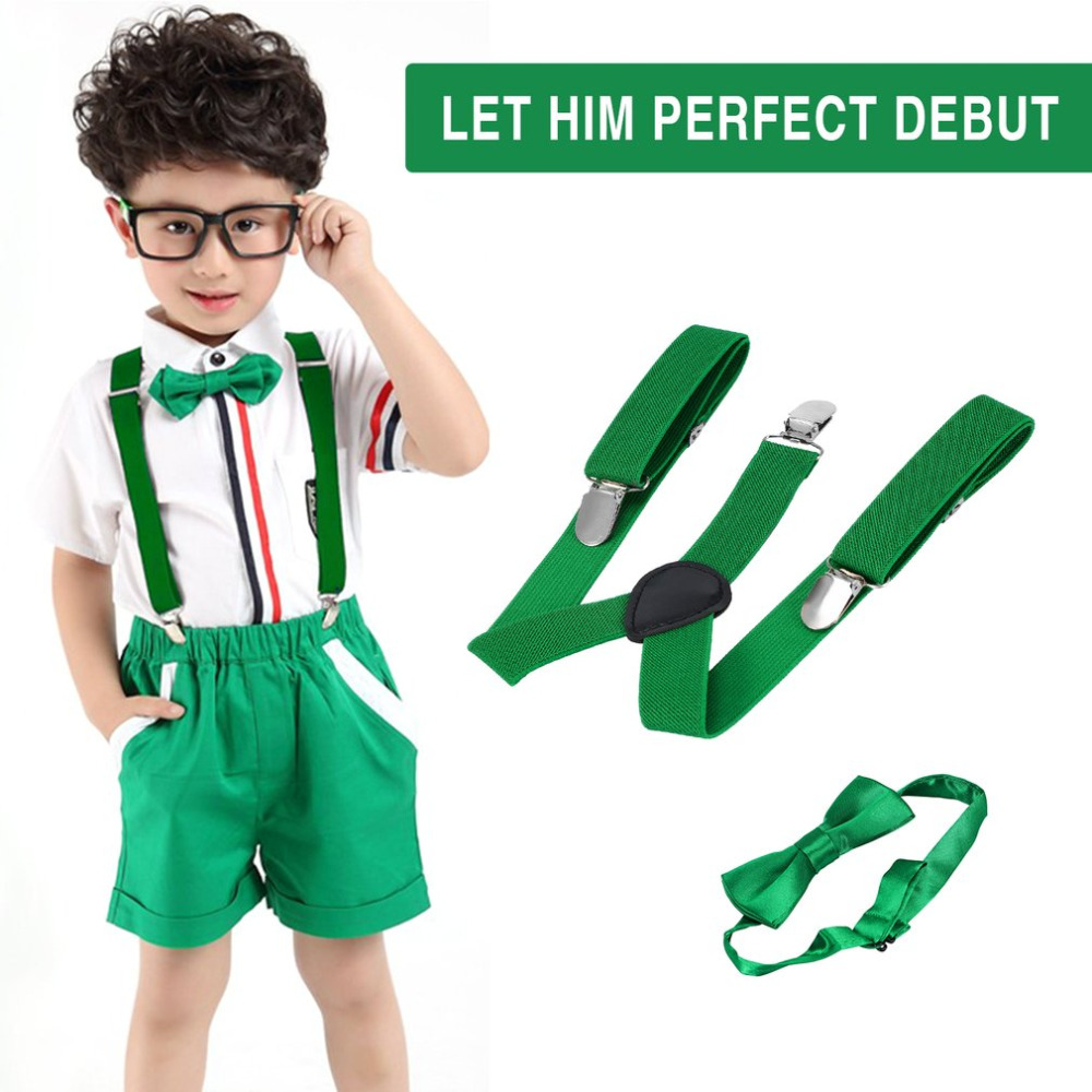 1pc børn elastiske seler & butterfly matchende smoking jakkesæt unisex dreng pige bowtie børn kostume justerbar y-back seler