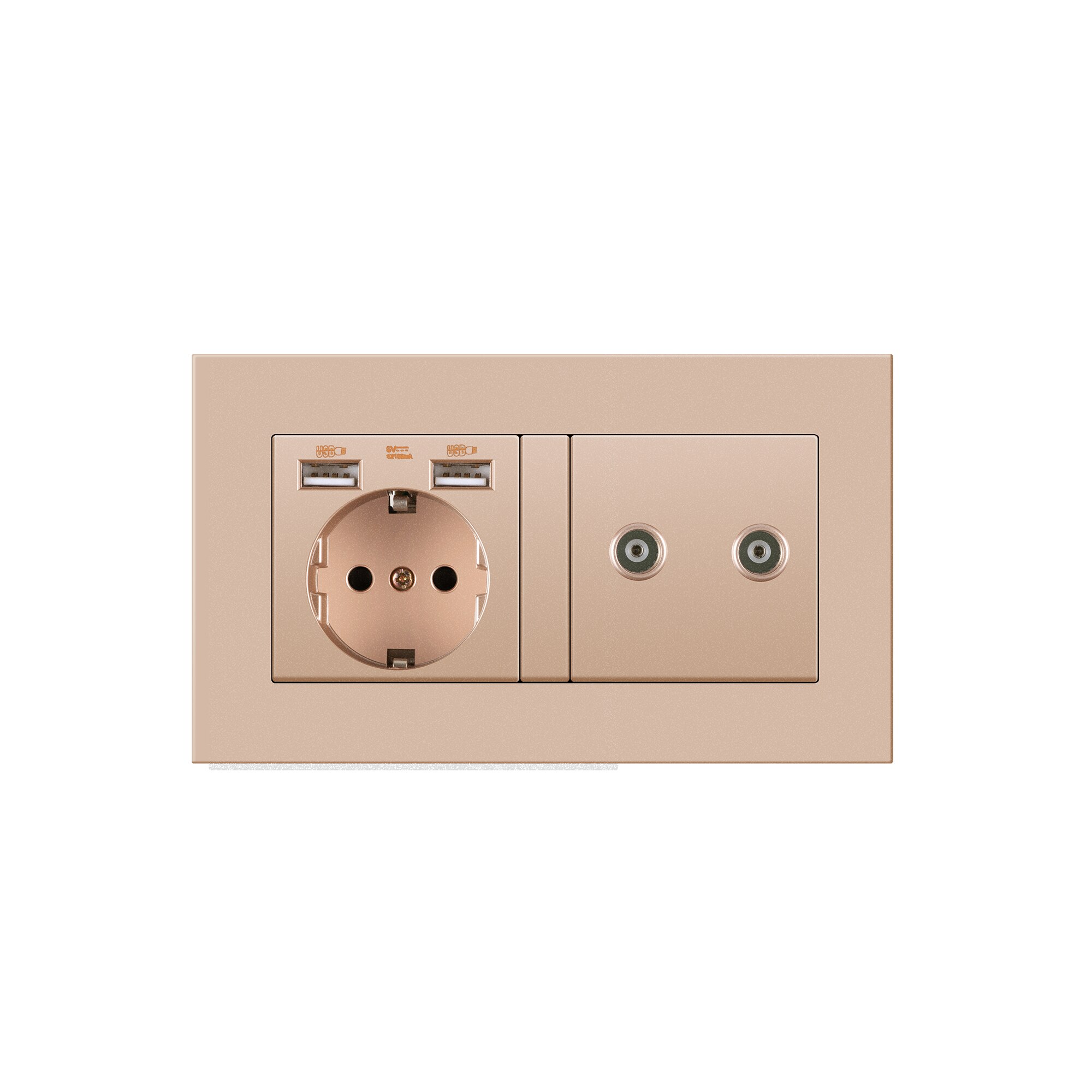 Germany home Wall Power Socket With DIY socket RJ45 switch TV computer Retardant PC panel 146*86mm Electricity outlet,GOLD: Socket2TV