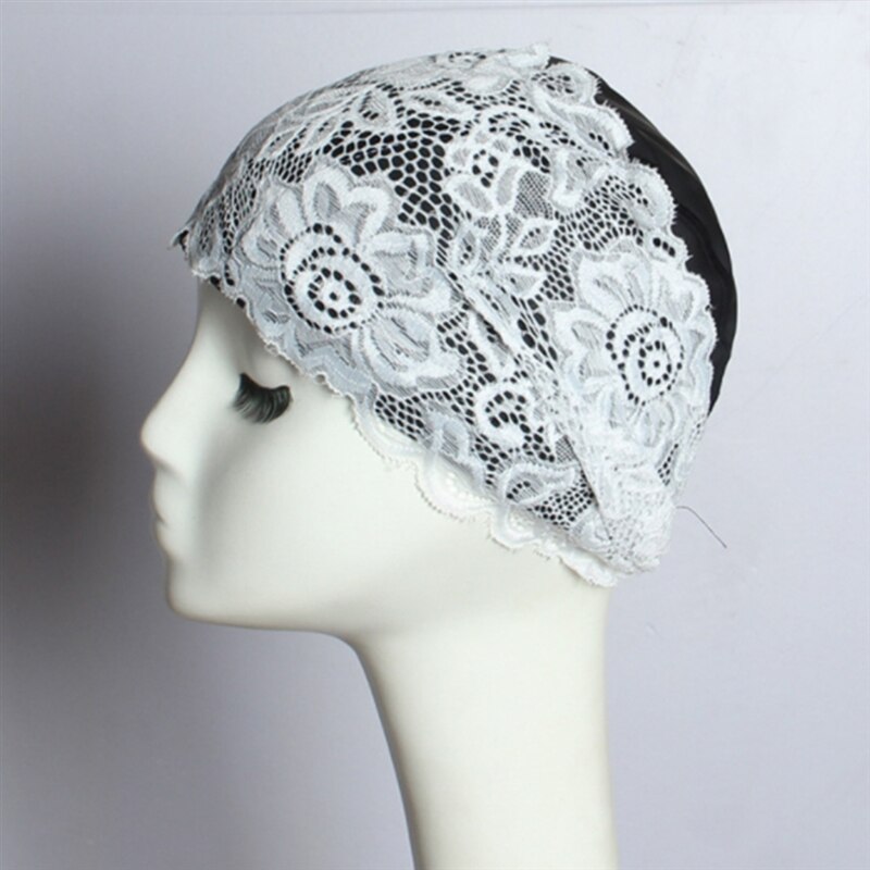Badmuts voor dames, badmuts met kant, bloemen, waterdichte pu-coating, badmutsen voor zwembaden, beschermen lang haar en oren voor vrouwen: Zwart